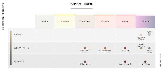 ギャッツビーナチュラルブリーチカラーチャート