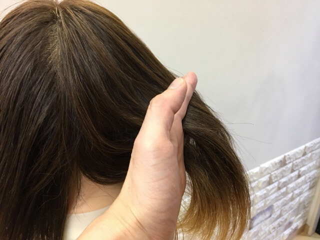 パンテーン 洗い流さないトリートメント インテンシブヴィタミルク を付けた髪の毛の指通りの写真