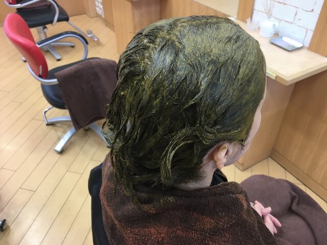 ヘナを塗り終った髪の写真