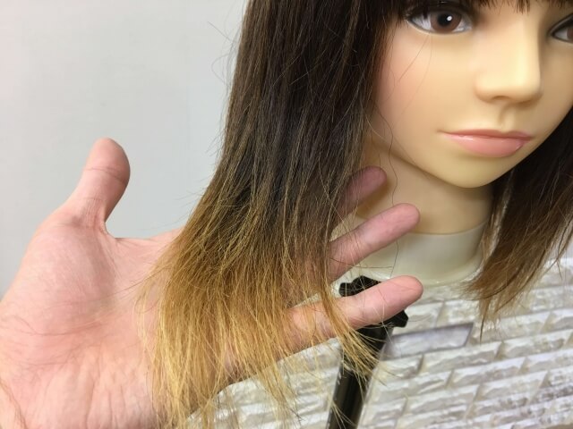 パンテーン 洗い流さないトリートメント インテンシブヴィタミルク を付けた髪の毛の毛先の写真