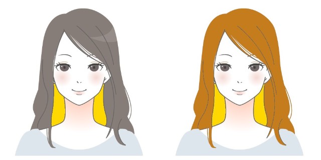 黒髪にインナーカラーと茶髪にインナーカラーのイラスト