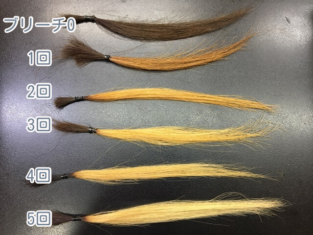 ブリーチなしとブリーチ1～5回の髪