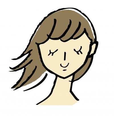 右側の髪の毛が跳ねている女性