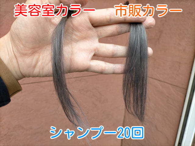 市販カラーと美容室カラーシャンプー20回屋外