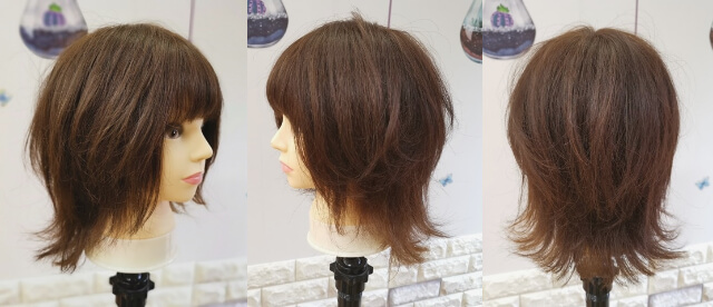 ウルフカットに切った女性の髪型