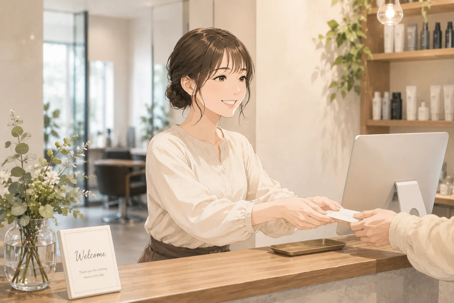美容室の受付の女性