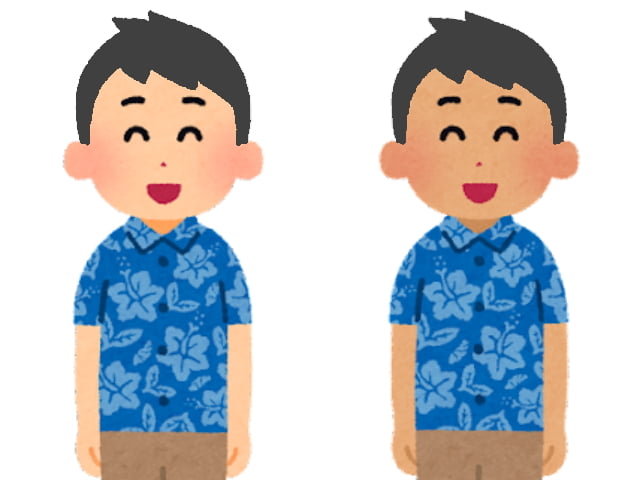 色白と色黒の男性にアッシュのイラスト