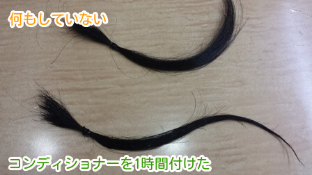 コンディショナーを1時間付けた髪と何もしていない髪