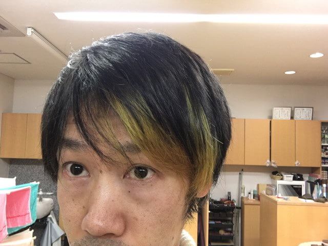 緑色に染めたインナーカラーの写真