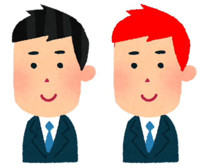 スーツの男性黒髪と赤髪のイラスト