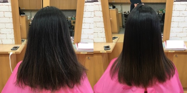 酸熱トリートメントストレートアイロン後比較