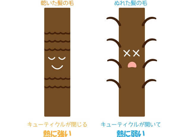 閉じたキューティクルと開いたキューティクルのイラスト