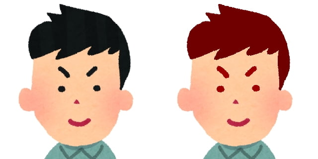 目が明るい男性と黒い男性の髪
