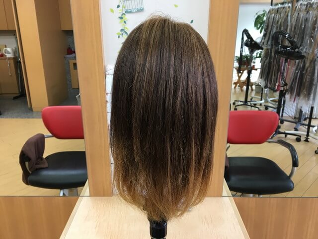 コテの比較に使う髪の毛背面写真