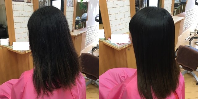 酸熱トリートメントストレートアイロン後比較