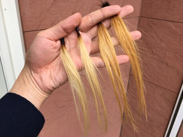 外で見たブリーチ3~6回の髪の毛の写真