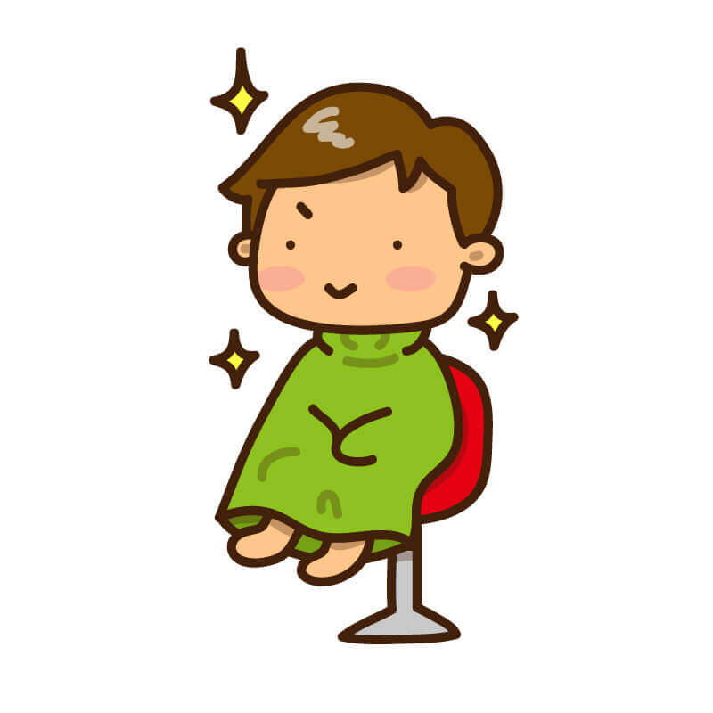 髪を切られるのを楽しみにしている男の子のイラスト