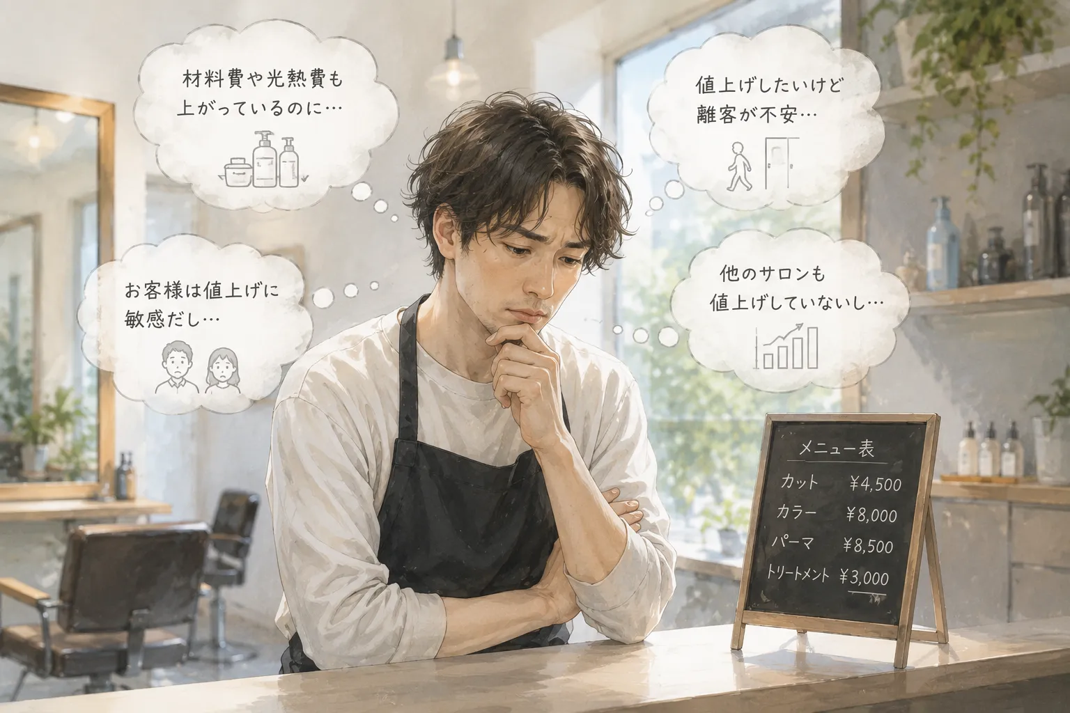 値上げに悩んでいる美容師