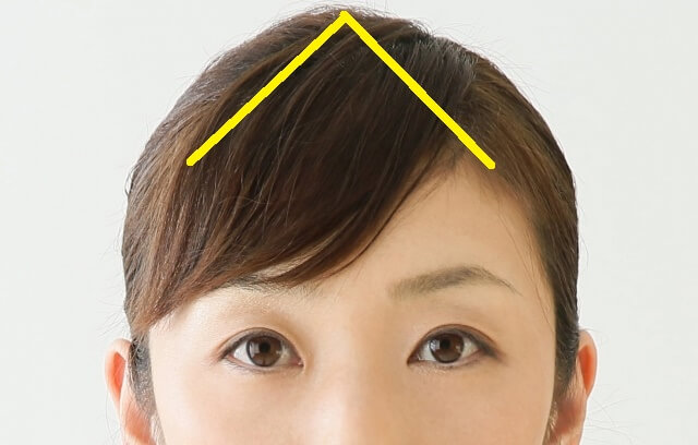 重めの前髪の取り方を示した写真