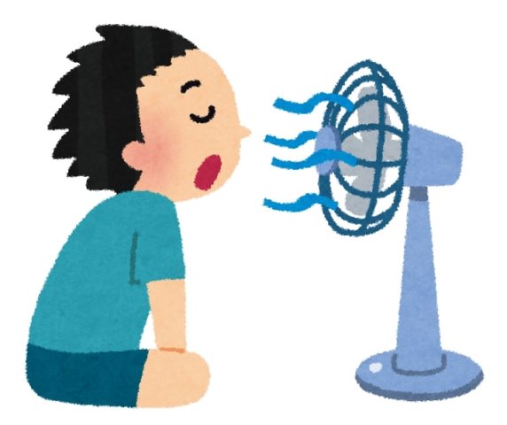 扇風機を使う男性のイラスト