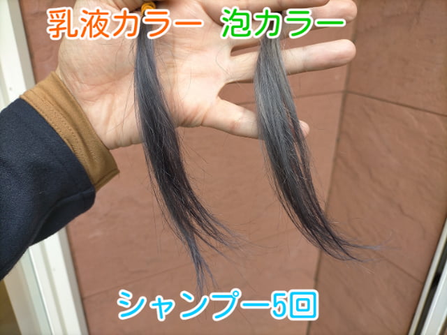 泡カラーと乳液カラーシャンプー5回屋外