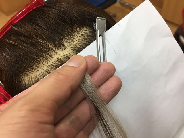 毛束をシールエクステで挟んだ状態の写真