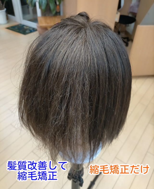 髪質改善してから縮毛矯正した髪と何もしていない髪