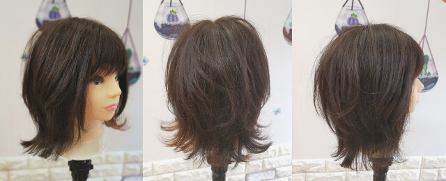 ウルフカットに切った女性の髪型