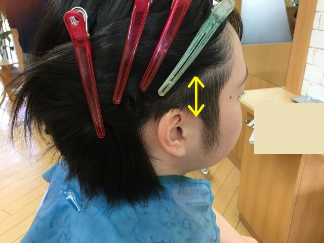 ツーブロックを分け取る範囲縦の矢印の写真