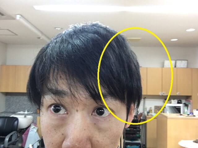 左をオーガニックワックスで抑えた髪の毛の写真