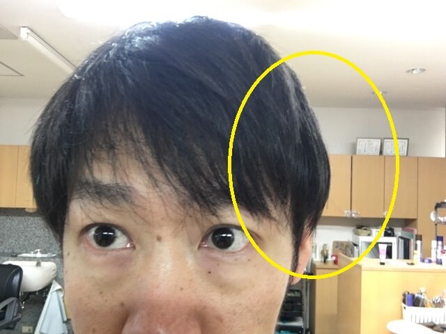 左だけ洗い流さないトリートメントをつけた髪の毛の写真