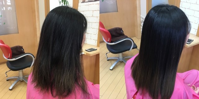 酸熱トリートメントストレートアイロン後比較