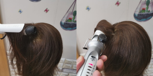 コテでトップの髪をフンワリさせているところ