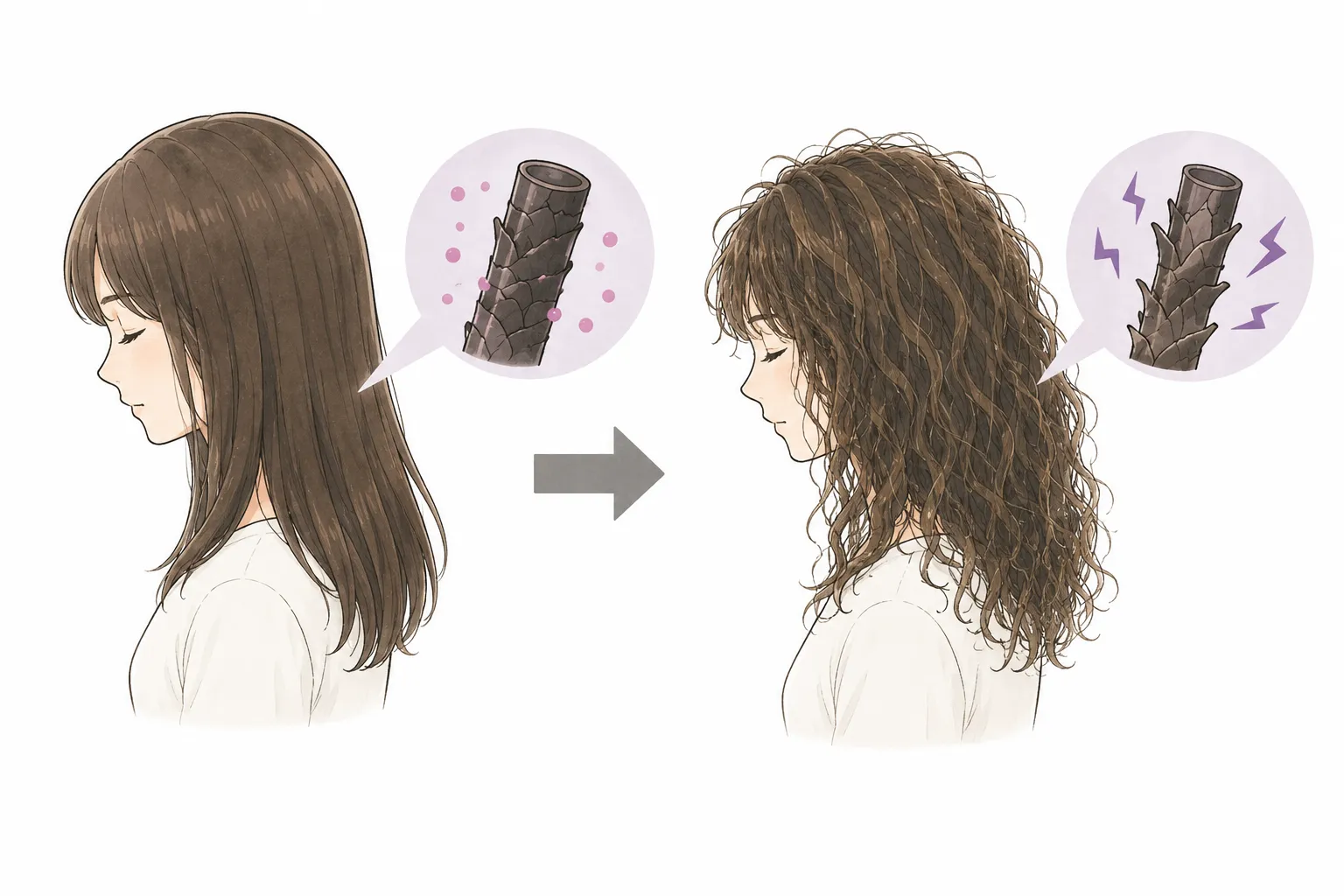 カラー後の髪がパーマで傷んだイメージ