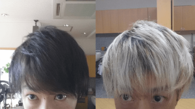 黒染め前と黒染め一週間後の比較の写真
